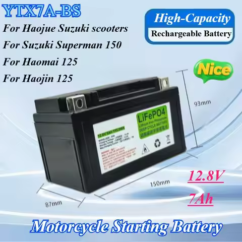 YTX7A-BS 12.8V 7Ah Motorcycle Starting Battery for Motorcycle Motor Starter Built in BMS 12V LiFePO4