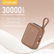 Orashare PCM30 30000mAh Powerbank Fast Charging QC3.0+PD3.0 Built-in Dual Cable LED Display Portable