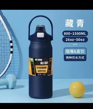 1500ML/2500ML🔥[With Straw] 2500ml Stainless Steel Vacuum Flask Thermos Sport Bottle Office School Us
