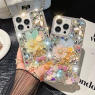 3D Flower Glitter Diamond Case For iPhone 15 14 13 12 11 Pro Max 7 8 14 Plus X XR XS Max Mini SE Sof