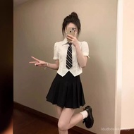 Taiwan Shipping Shirt Women JK Uniform Suit Preppy Style Narrow-Waisted White Short-Sleeved Design N