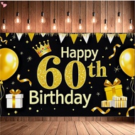 60th Birthday Backdrop Banner  for Men Women Cheers to 60 Years Backdrop Party Supplies Black Gold H