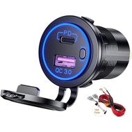 PD Type C USB Car Charger and QC 3.0 Quick Charger 12V Power Outlet Socket with ON/Off Switch for Motorcycle RV ATV