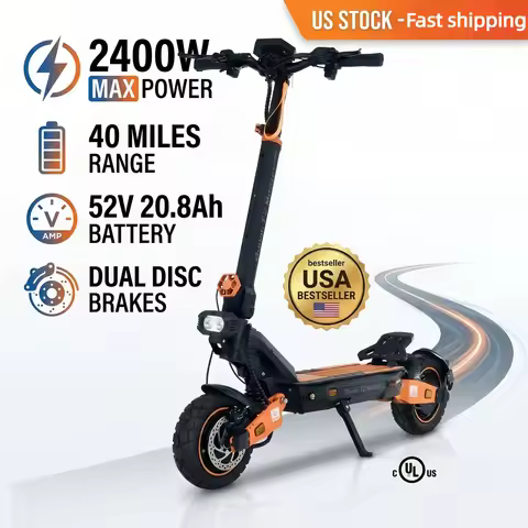 Electric Scooter 2400W Dual Motor, 52V 20.8Ah Battery, 40 Miles Range, 10" Off-Road Tires, Oil Disc 