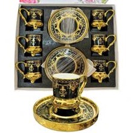 1pc/6pcs Set Luxury Embossed Floral Gold-Plated Ceramic Coffee Cup & Saucer Set, 90ml/3.04oz Arabic 