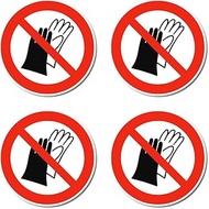 Prohibited use of gloves, prohibition sign: P028 - DIN EN ISO 7010 / ASR A1.3 - sticker: diameter 7.