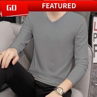 baju t shirt lelaki murah viral baju kaos lelaki T-Shirt Lengan Panjang Modal Lelaki Warna Pepejal Versi Korea Kolar V Pakaian Dalam Cepat Kering Asli T-Shirt Baju Atas Lapang