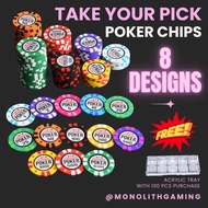 [8 DESIGNS - READY STOCKS ] FREE TRAY WITH 100 PCS PURCHASE 14g Clay Poker Chips / Mahjong Chips / C
