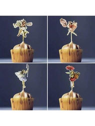 24 piezas/Set Cake Topper de hadas de dibujos animados, decoración de pastelitos de repostería con selecciones