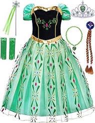 GZ-LAOPAITOPU Anna Costume for Girls Frozen Princess Dress Kids Cosplay Halloween Christmas Birthday Party Outfits