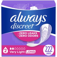 Always Discreet Incontinence Panty Liners for Bladder Leaks, 2 Size, Very Light Absorbency, Long Len