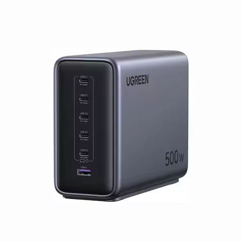 UGREEN Nexode 500W GaN Charging Station, 6-Port USB-C & USB-A , Smart Temperature Control & Space-Sa