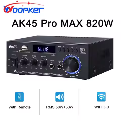 Woopker Audio Amplifier AK45/AK45 Pro Max 820W HiFi Digital Stereo Channel2.0 Bluetooth Amplifier Re