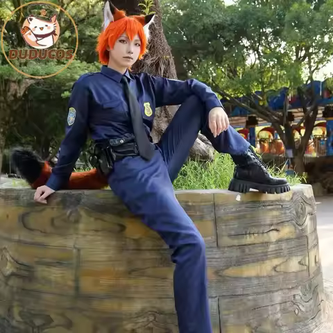 Nickk Cosplay Costume Movie【S-2XL】DUDU-R Men Black Police Uniform Costume Zoo Cosplay Fox Suits Plus