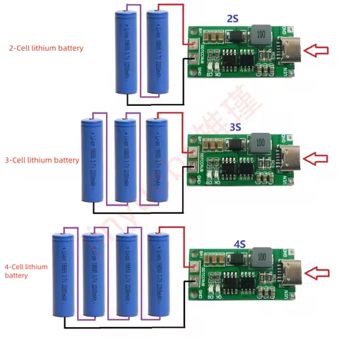 10PCS Type C BMS 2S 3S 4S 1A 2A 4A 18650 Lithium Battery Charger Board USB C Step-up Boost Module Fo
