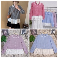 My shop Label Cotton Plaid Shirt With Lace Fabric Chest 41 Inches Length 24 Inches.