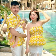 Outstanding yellow family outfit set suitable for picnics - cute, youthful couple outfit set