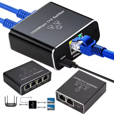 1 To 2/1 To 3/ 1 To 4 Network RJ45 Splitter with USB Power Cable 1000Mbps Internet Splitter for Cat5