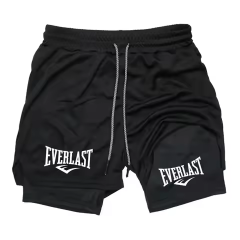 Men's casual sports shorts Everlast printed sports shorts double-layer indoor fitness pocket towel p