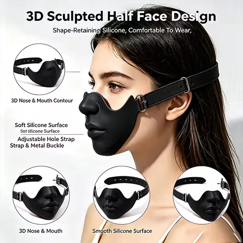 Mask Halloween Silicone Half Face Mask Adjustable Headband Cosplay Mechanical Style 3D Props Face De