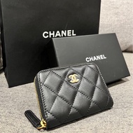 Chanel coco 全新黑色金釦小羊皮零錢包