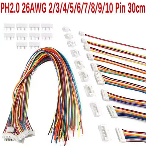 10Sets Pitch Male Female Plug 24AWG Wire Cable Connector 2/3/4/5/6/7/8/9/10 Pin Socket JST XH2.54 XH