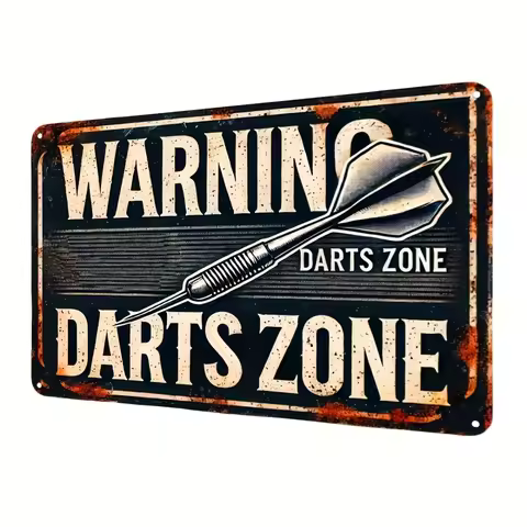 1pc 12x8" Vintage Metal Dart Zone Sign - Retro Plaque, Wall Hanging Dartboard Area Decor for Home Ba