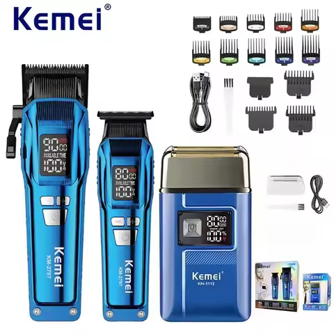 Kemei Hair Clipper KM-2797 Rechargeable Electric Hair Clippers Set LCD Shaver KM-1112 Dry and Wet Sh