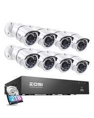 ZOSI 8CH 4K PoE Home Security Camera System with 2TB HDD,8pcs 5MP Weatherproof Outdoor Indoor IP Cam