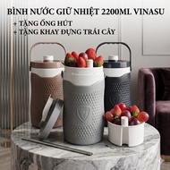 2200ml thermos, vinasu water bottle, free fruit tray and straw