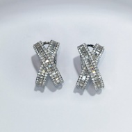 Ag925 Silver Sterling Silver x Ladder Square Diamond Earrings