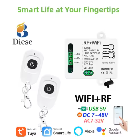 Smarthome WiFi +RF Wireless Remote Control Switch Dry Contact Relay Transmitter DC 12V 24V Work with