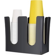 Cup Dispenser, Coffee Cup and Lid Holder Organizer 2 Compartment 10oz-16oz Coffee Cup Dispenser Stor