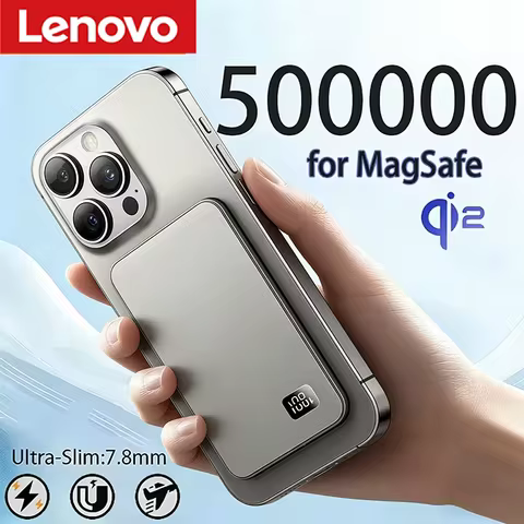 Lenovo Ultra-thin for MagSafe 500000mAh Mobile PowerBank Portable3c Certified Magnetic Wireless Fast