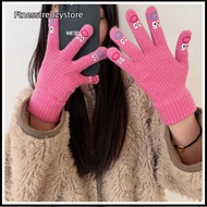 [FF] 1 Pair Women's Funny Facial Expression Knitted Gloves Full Finger Gloves Soft Crochet Mittens C