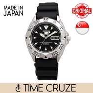 [Time Cruze] Seiko 5 Sports SNZB33J2 Japan Made Automatic Black Resin Strap Black Dial Men Watch SNZB33J SNZB33