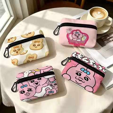 Popular Cute O-Opanchu U-Usagi Cloth Coin Purse With Carabiner Hook Portable Key Card Wallet Small Z