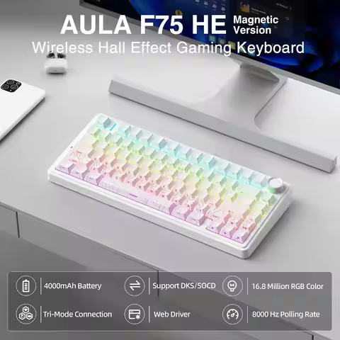 AULA F75 HE Magnetic Switch Mechanical Keyboard 75% Layout Hall Effect 8K Polling Rate Tri-mode RGB