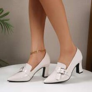 Crocodile Pattern Buckle Decor Chunky Heeled Loafer Pumps, Single Sole Elegant Crocodile Pattern Buc