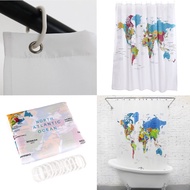 Shower Curtain World Map Pattern Bathroom Waterproof Fabric