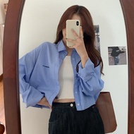 Clearance Sale SMD495 Women's Long-Sleeved Striped Shirt Collar oversize Straight-Leg Cropped Korean
