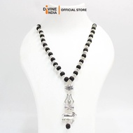 Trisul Nandi German Silver Pendant Karungali Malai | Ebony Wood 8 MM Beads Necklace | Trisul Nandi K