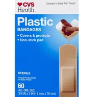 CVS Health Plastic BANDAGES 60 ALL ONE SIZE 3/4 IN X 3 IN USA separated