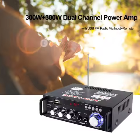 12V/220V BT-298A 2CH LCD Display 300W+300W EU Plug HIFI Audio Stereo Power Amplifier Bluetooth-compa