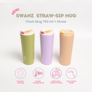 SWANZ Straw Sip Mug 730ml - Thermal Flask, Travel Mug, Vacuum Insulated Ceramic Tumbler, Thermos, Te