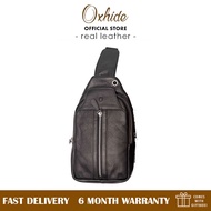 Leather Men's Chest Bag- Travel Bag- Bikers Bag - Lightweight AntiTheft Bag-  Oxhide 10026 Black