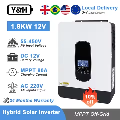 Y&H 2200VA 3200VA Hybrid Solar inverter 12V 24V DC 220V AC 1.8KW 3KW Off Grid Inverter 80A MPPT Sola