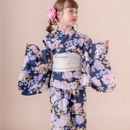日本 Catherine Cottage - 夢幻2way純棉兵兒帶浴衣(可當洋裝)-花束-深藍