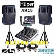 PAKET SOUND SPEAKER AKTIF HUPER AK15 / AK15A MIXER ASHLEY HERO 8