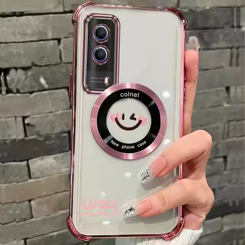 Airbag Transparent Smile Face Magnetic Phone Case On For Vivo Y30 Y30i Y31 Y31S Y33 Y50 Y51 Y51A Y51